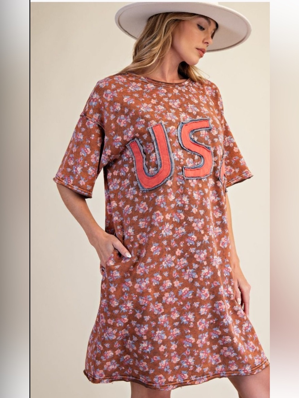 16 ❤️ 1-H small - 3X EASEL FLORAL PRINTED WASHED TERRY DRESS